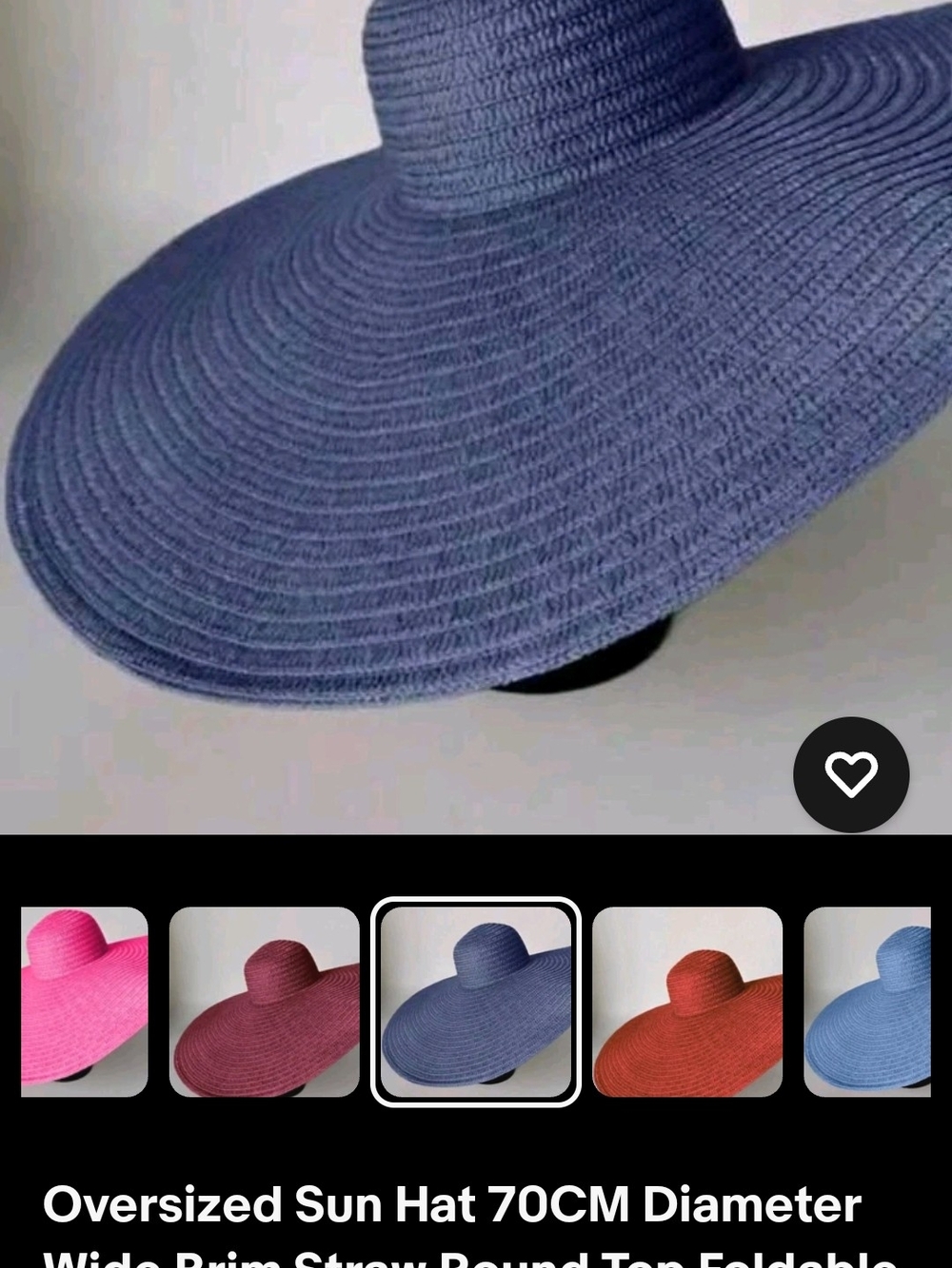 Oversized Wide-Brim Sun Hat - Blue 70CM